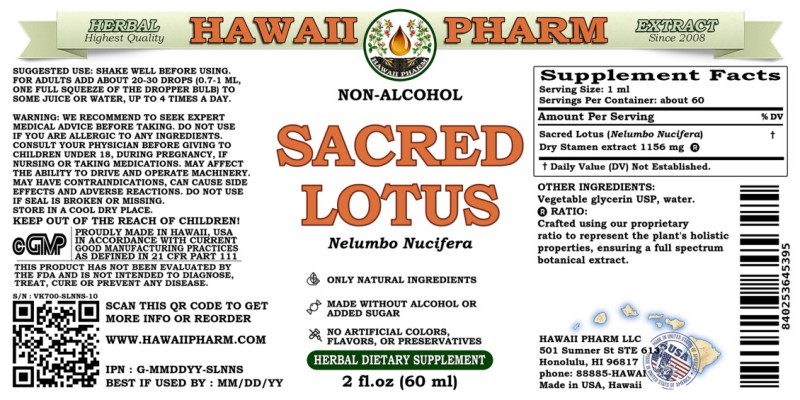 label of Sacred Lotus (<i>Nelumbo Nucifera</i>) Dry Stamen Glycerite