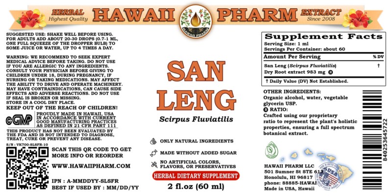 label of San Leng (<i>Scirpus Fluviatilis</i>) Dry Root Tincture