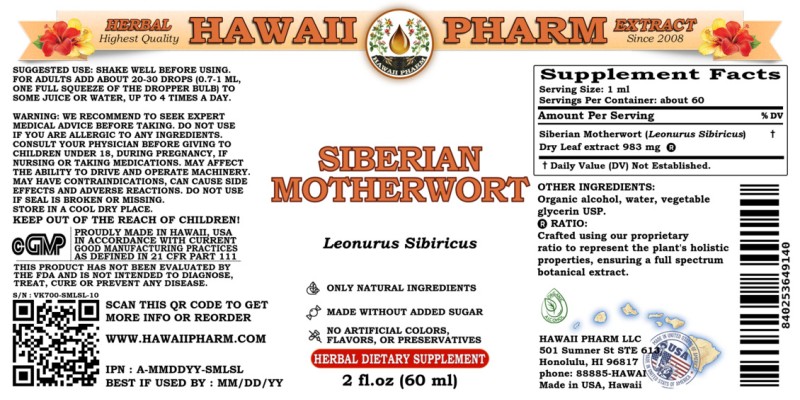 label of Siberian Motherwort (<i>Leonurus Sibiricus</i>) Dry Leaf Tincture