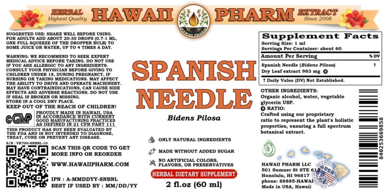 label of Spanish Needle (<i>Bidens Pilosa</i>) Dry Leaf Tincture