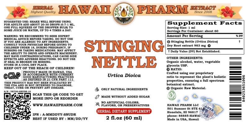 label of Stinging Nettle (<i>Urtica Dioica</i>) Dry Root Tincture