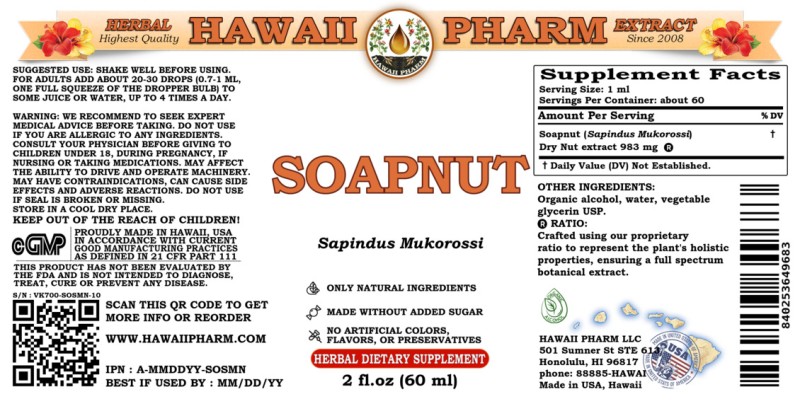 label of Soapnut (<i>Sapindus Mukorossi</i>) Dry Nut Tincture