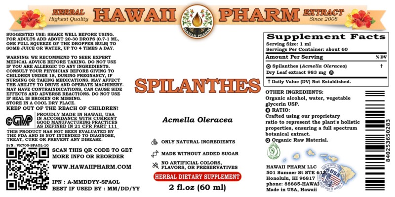 label of Spilanthes (<i>Acmella Oleracea</i>) Dry Leaf Tincture