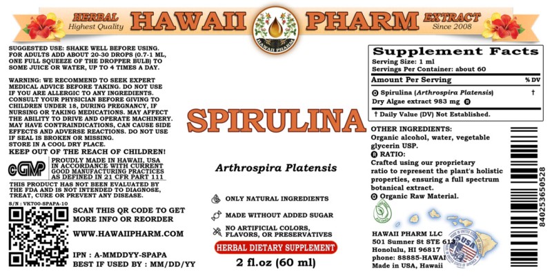label of Spirulina (<i>Arthrospira Platensis</i>) Dry Algae Tincture