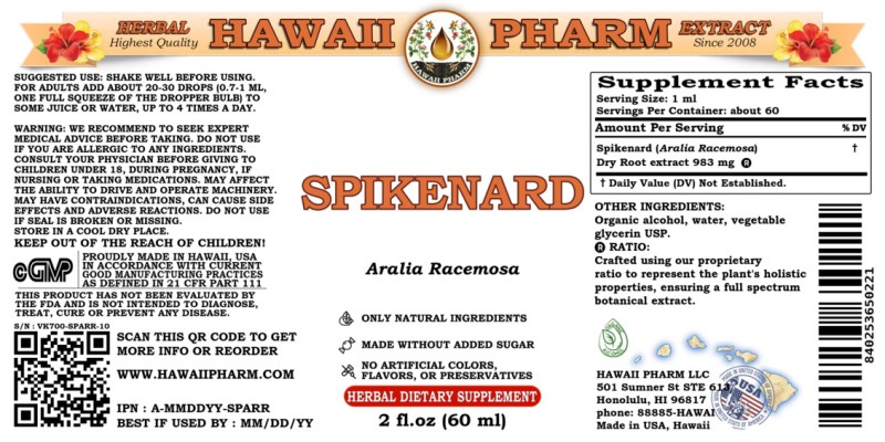 label of Spikenard (<i>Aralia Racemosa</i>) Dry Root Tincture
