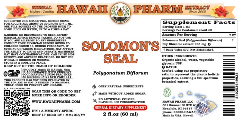 label of Solomon's Seal (<i>Polygonatum Biflorum</i>) Dry Rhizome Tincture
