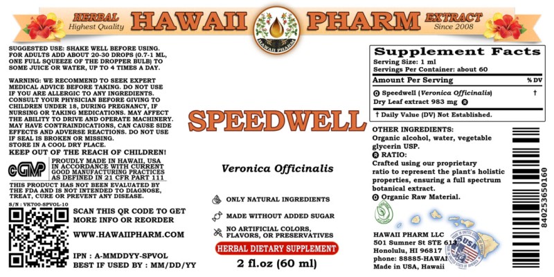 label of Speedwell (<i>Veronica Officinalis</i>) Dry Leaf Tincture