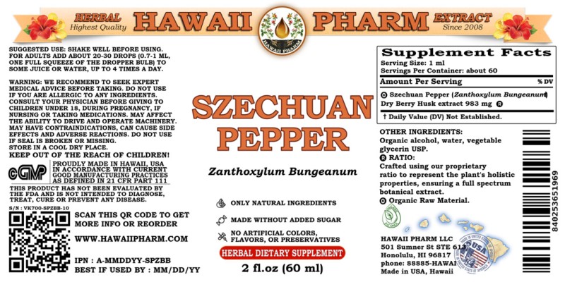 label of Szechuan Pepper (<i>Zanthoxylum Bungeanum</i>) Dry Berry Husk Tincture