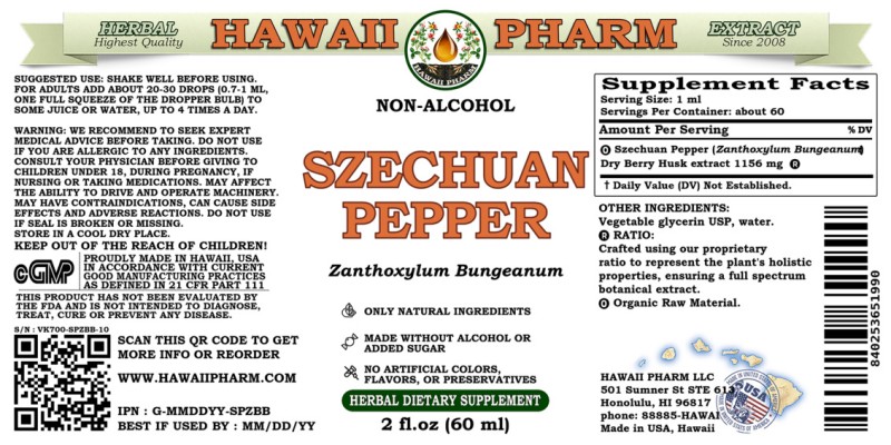 label of Szechuan Pepper (<i>Zanthoxylum Bungeanum</i>) Dry Berry Husk Glycerite