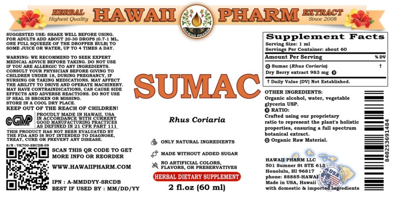 label of Sumac (<i>Rhus Coriaria</i>) Dry Berry Tincture