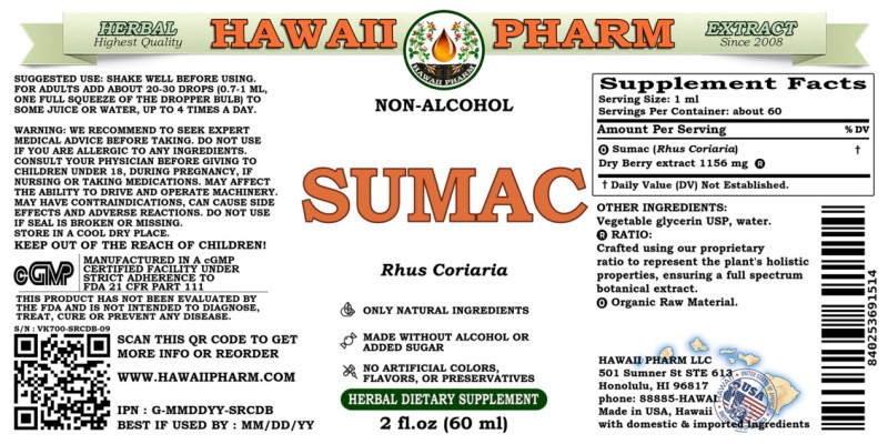 label of Sumac (<i>Rhus Coriaria</i>) Dry Berry Glycerite