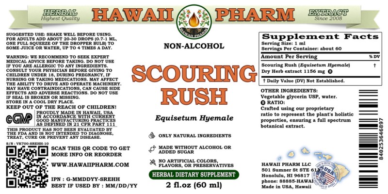 label of Scouring Rush (<i>Equisetum Hyemale</i>) Dry Herb Glycerite