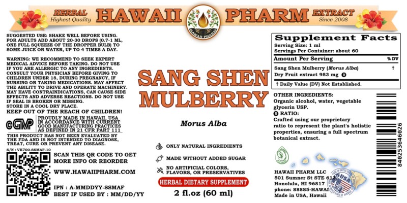 label of Sang Shen Mulberry (<i>Morus Alba</i>) Dry Fruit Tincture