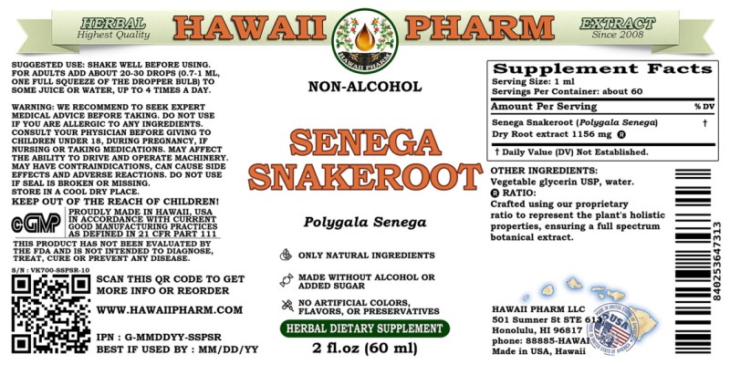 label of Senega Snakeroot (<i>Polygala Senega</i>) Dry Root Glycerite