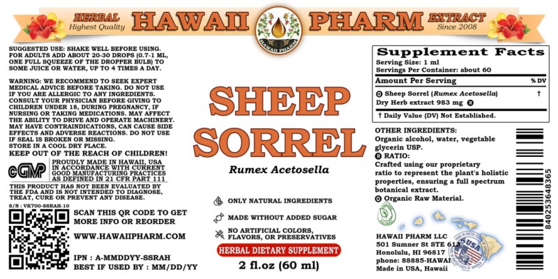 label of Sheep Sorrel (<i>Rumex Acetosella</i>) Dry Herb Tincture