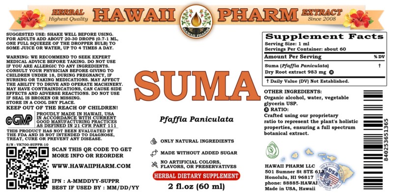 label of Suma (<i>Pfaffia Paniculata</i>) Dry Root Tincture
