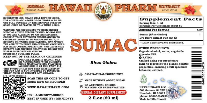 label of Sumac (<i>Rhus Glabra</i>) Dry Berry Tincture
