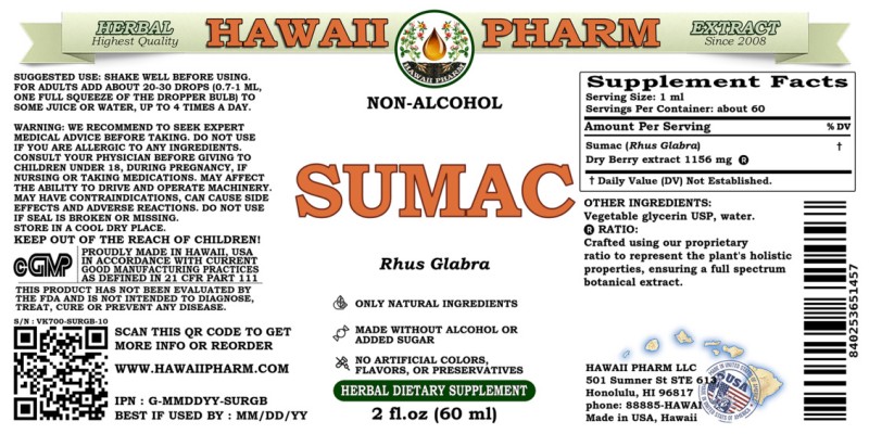 label of Sumac (<i>Rhus Glabra</i>) Dry Berry Glycerite