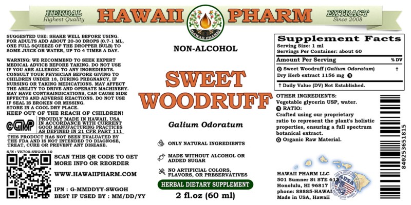 label of Sweet Woodruff (<i>Galium Odoratum</i>) Dry Herb Glycerite
