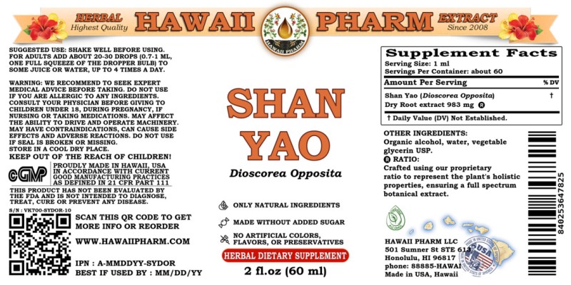 label of Shan Yao (<i>Dioscorea Opposita</i>) Dry Root Tincture