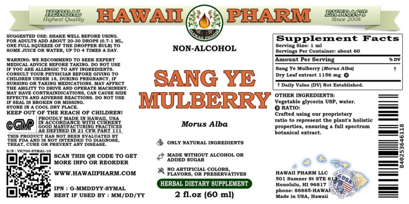label of Sang Ye Mulberry (<i>Morus Alba</i>) Dry Leaf Glycerite