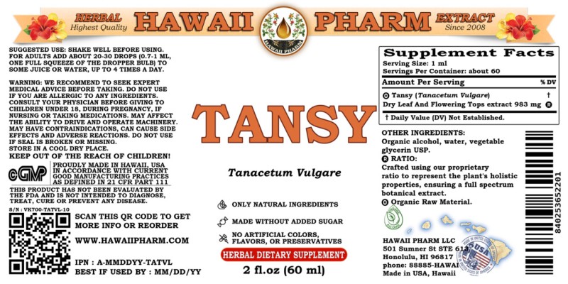 label of Tansy (<i>Tanacetum Vulgare</i>) Dry Leaf And Flowering Tops Tincture