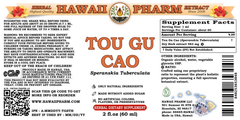 label of Tou Gu Cao (<i>Speranskia Tuberculata</i>) Dry Herb Tincture