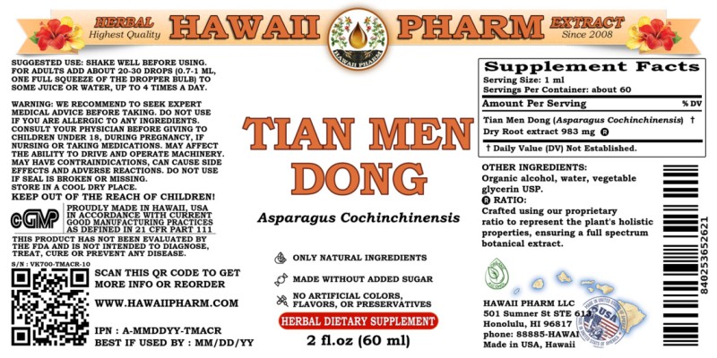 label of Tian Men Dong (<i>Asparagus Cochinchinensis</i>) Dry Root Tincture