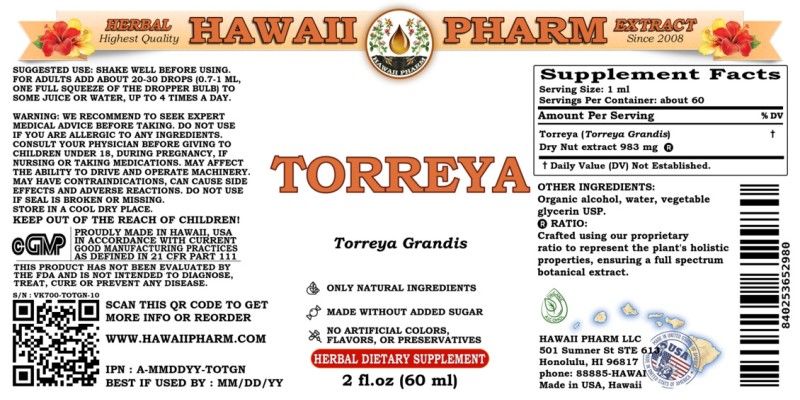 label of Torreya (<i>Torreya Grandis</i>) Dry Nut Tincture