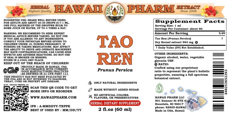 label of Tao Ren (<i>Prunus Persica</i>) Dry Kernel Tincture