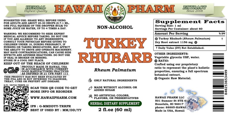 label of Turkey Rhubarb (<i>Rheum Palmatum</i>) Dry Root Glycerite