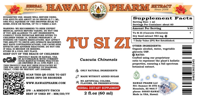 label of Tu Si Zi (<i>Cuscuta Chinensis</i>) Dry Seed Tincture