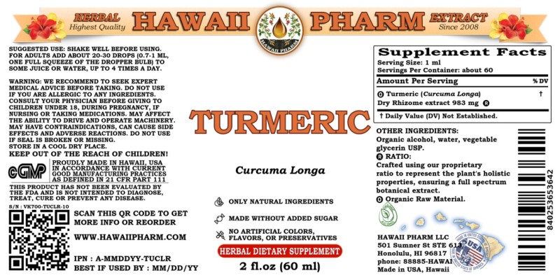 label of Turmeric (<i>Curcuma Longa</i>) Dry Rhizome Tincture