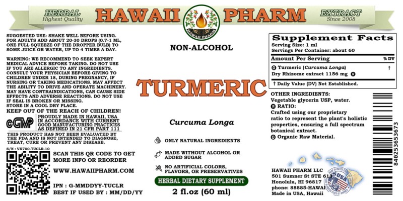 label of Turmeric (<i>Curcuma Longa</i>) Dry Rhizome Glycerite