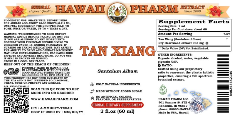 label of Tan Xiang (<i>Santalum Album</i>) Dry Heartwood Tincture
