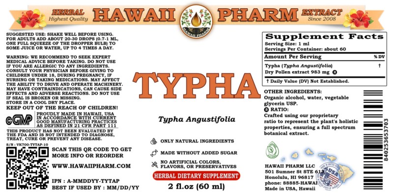 label of Typha (<i>Typha Angustifolia</i>) Dry Pollen Tincture