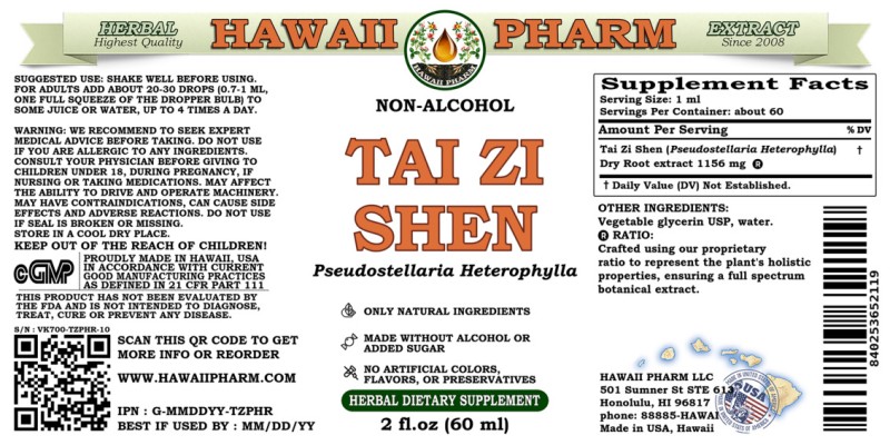 label of Tai Zi Shen (<i>Pseudostellaria Heterophylla</i>) Dry Root Glycerite