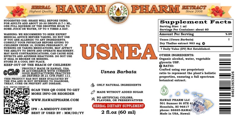 label of Usnea (<i>Usnea Barbata</i>) Dry Thallus Tincture