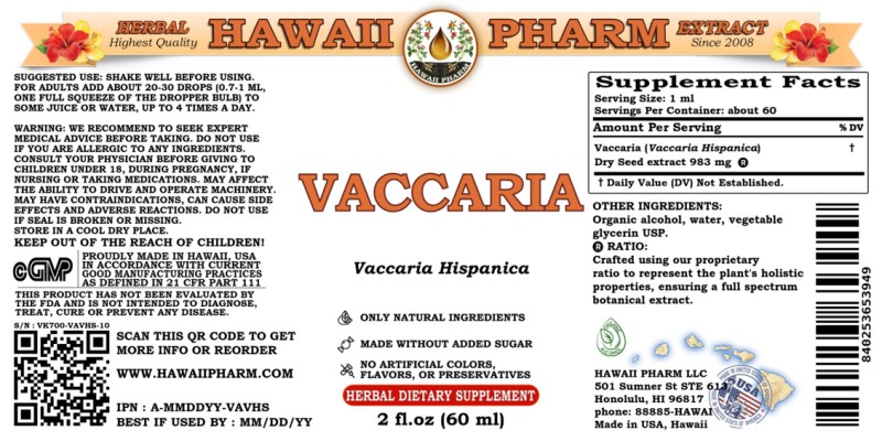 label of Vaccaria (<i>Vaccaria Hispanica</i>) Dry Seed Tincture