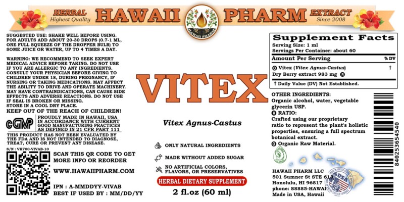 label of Vitex (<i>Vitex Agnus-Castus</i>) Dry Berry Tincture