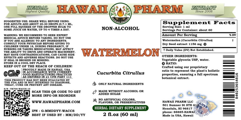 label of Watermelon (<i>Cucurbita Citrullus</i>) Dry Seed Glycerite