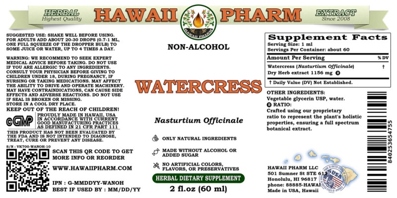 label of Watercress (<i>Nasturtium Officinale</i>) Dry Herb Glycerite