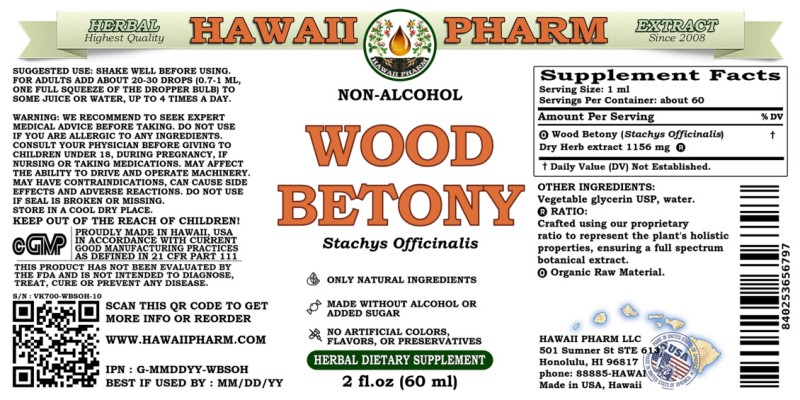 label of Wood Betony (<i>Stachys Officinalis</i>) Dry Herb Glycerite