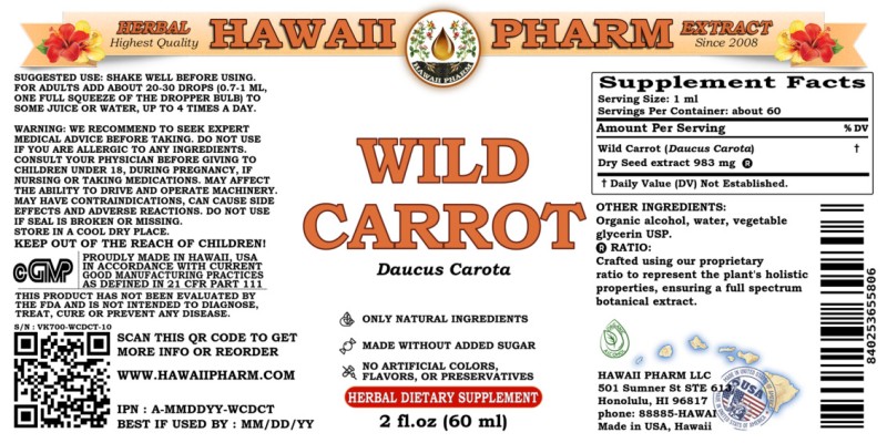 label of Wild Carrot (<i>Daucus Carota</i>) Dry Seed Tincture