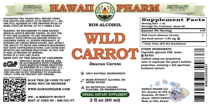 label of Wild Carrot (<i>Daucus Carota</i>) Dry Seed Glycerite