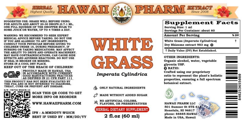 label of White Grass (<i>Imperata Cylindrica</i>) Dry Rhizome Tincture