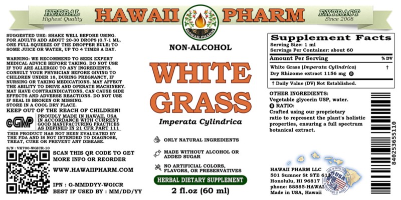 label of White Grass (<i>Imperata Cylindrica</i>) Dry Rhizome Glycerite