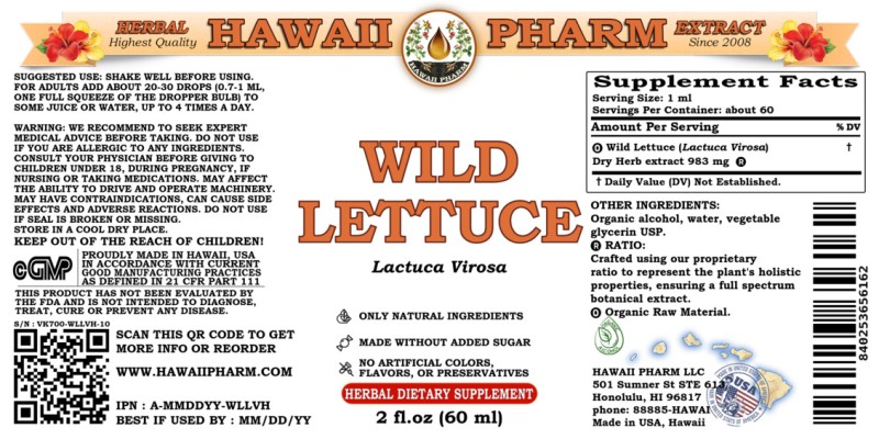 label of Wild Lettuce (<i>Lactuca Virosa</i>) Dry Herb Tincture