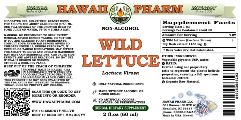 label of Wild Lettuce (<i>Lactuca Virosa</i>) Dry Herb Glycerite