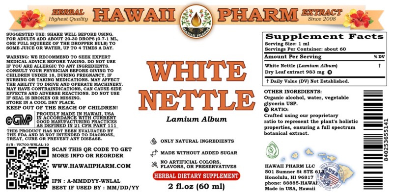 label of White Nettle (<i>Lamium Album</i>) Dry Leaf Tincture